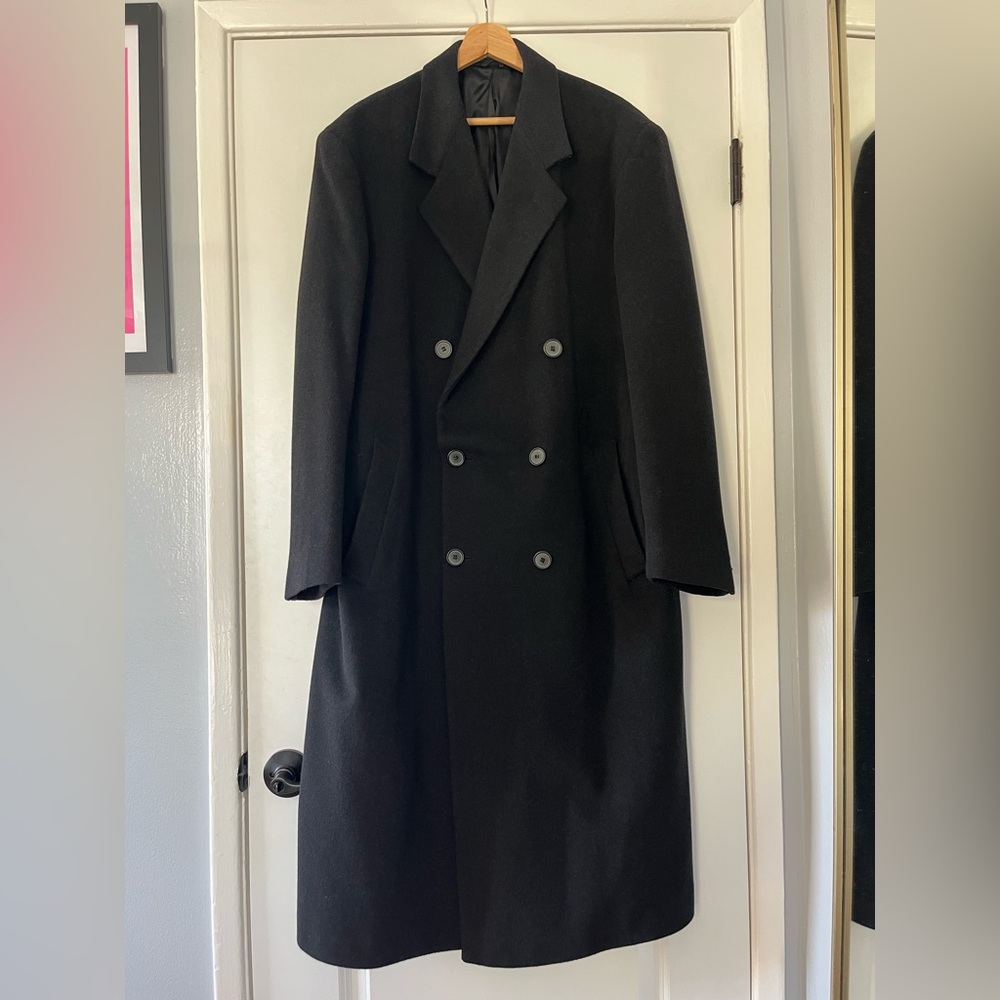 Ralph Ralph Lauren Men's Long Overcoat Top Coat Black Wool Cashmere Size L